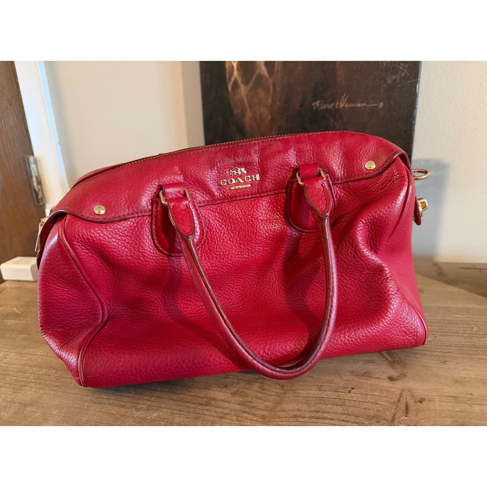 Coach Pebbled‎ Leather Satchel Handbag Red Gold Hardware